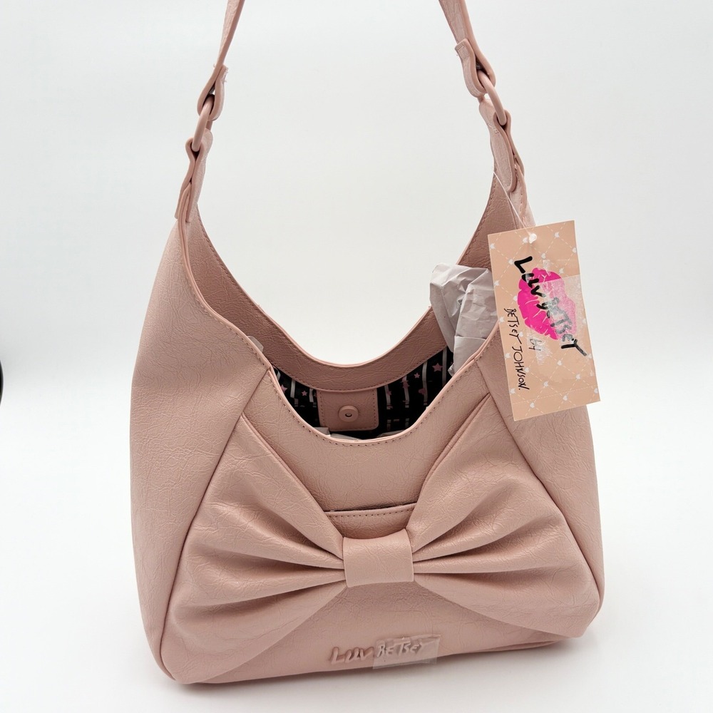 Betsey Johnson LBROSA Hobo Bag Bow Accent Shoulder Bag Purse Taupe NWT
